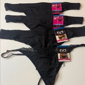 Maidenform Assortment of Thong Panties. 4 Pairs. Black. Size XL / 8